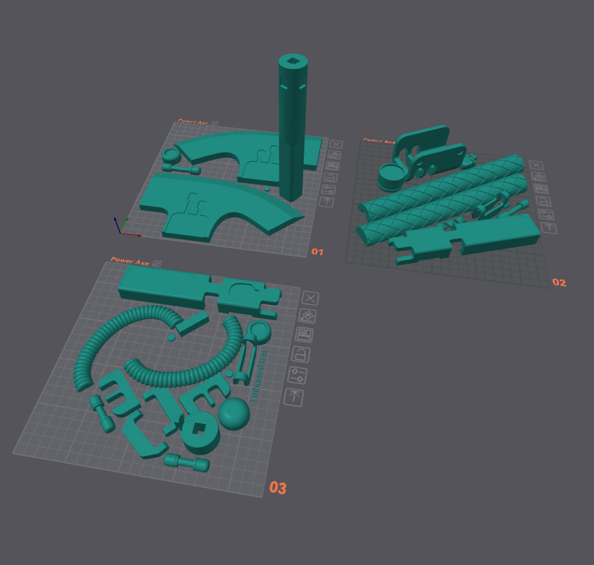 FDM Ready Split Power Axe Parts Separated for 220x220mm Print Beds