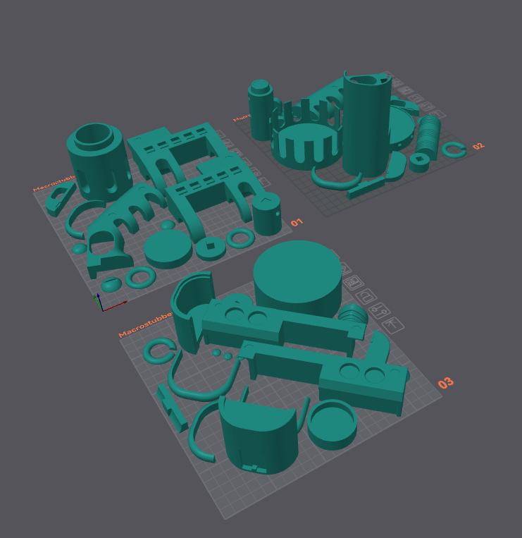 3D Printable Macrostubber Parts Showing Main Body Cut and Whole Options