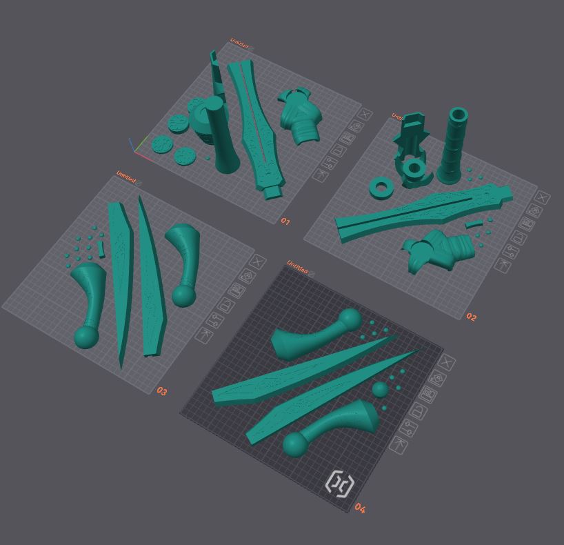 3D Printable Sword of Aeons Parts Separated for 20mm Core Tube Assembly