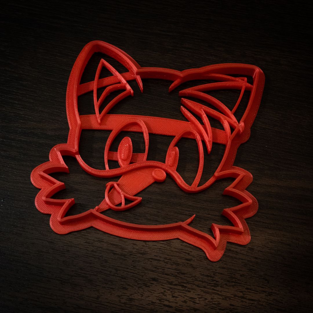Tails character cookie mold made from eco-friendly blue bio-safe PLA plastic