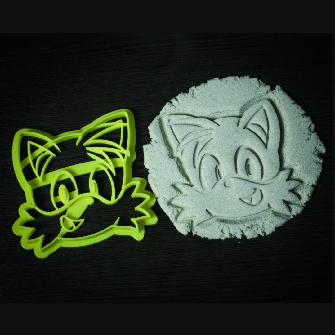 Tails character cookie mold made from eco-friendly blue bio-safe PLA plastic