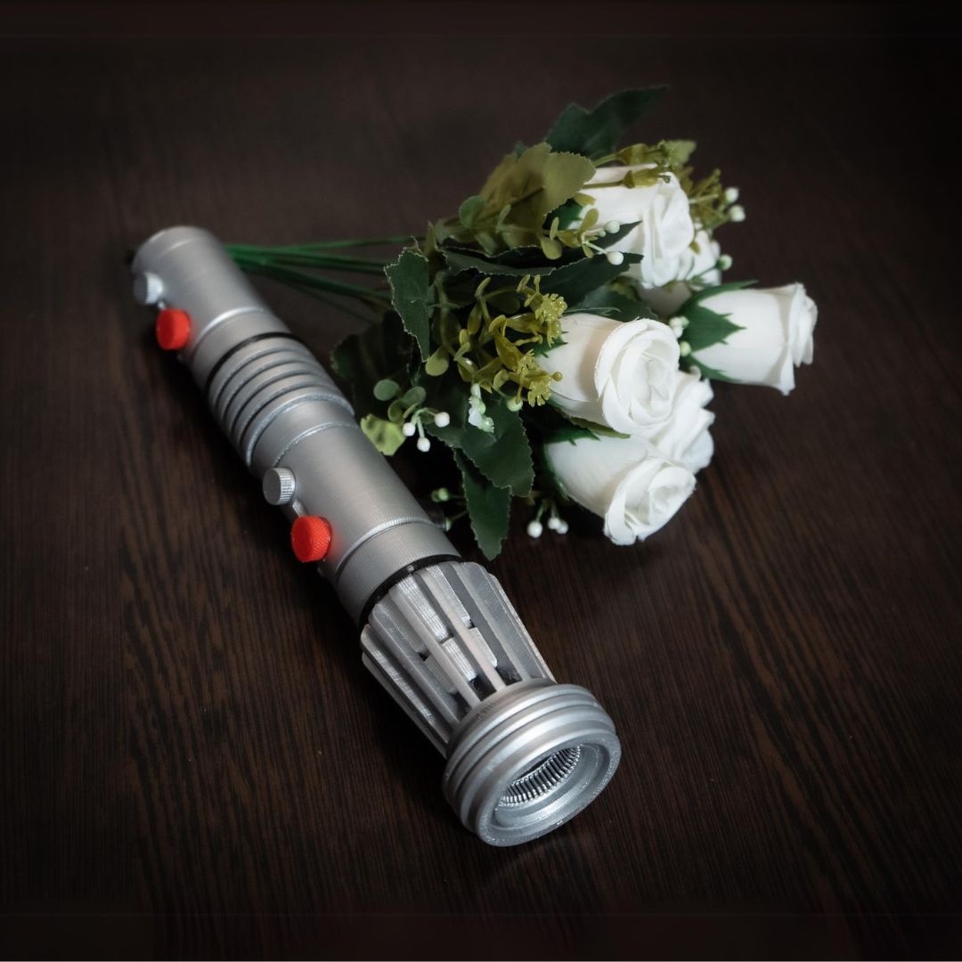 Darth Maul lightsaber bouquet holder for Star Wars Sith themed weddings