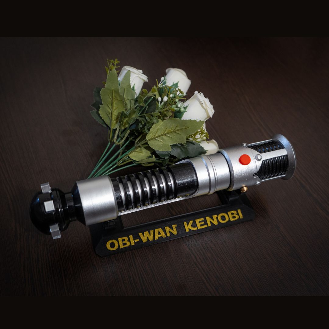 Obi-Wan Kenobi lightsaber bouquet holder for Star Wars themed weddings