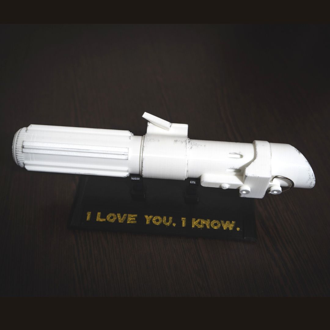 Bridal bouquet with Darth Vader lightsaber holder Star Wars wedding theme