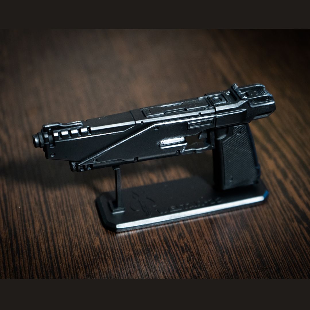 3D printed miniature blaster pistol for Star Wars fan display