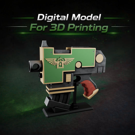 Grimdark Bolt Pistol Prop with 3D Printable Display Stand STL File