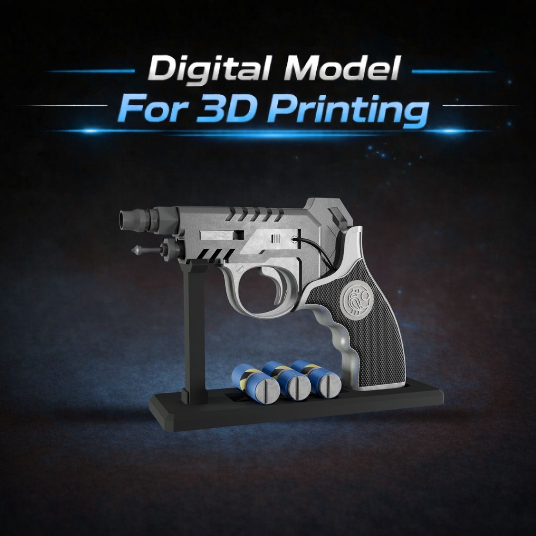 Kiru-Beam Pistol Prop with 3D Printable Display Stand STL File Heavenly Delusion