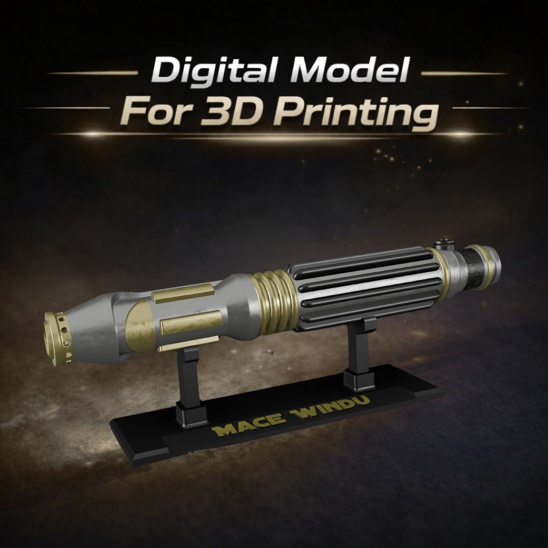 Star Wars Mace Windu Lightsaber Prop with 3D Printable Display Stand STL File