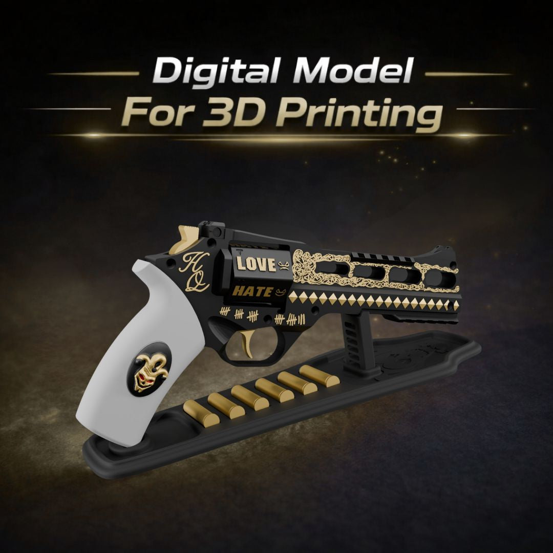 Harley Quinn Revolver & Stand STL - Cosplay 3D Print File