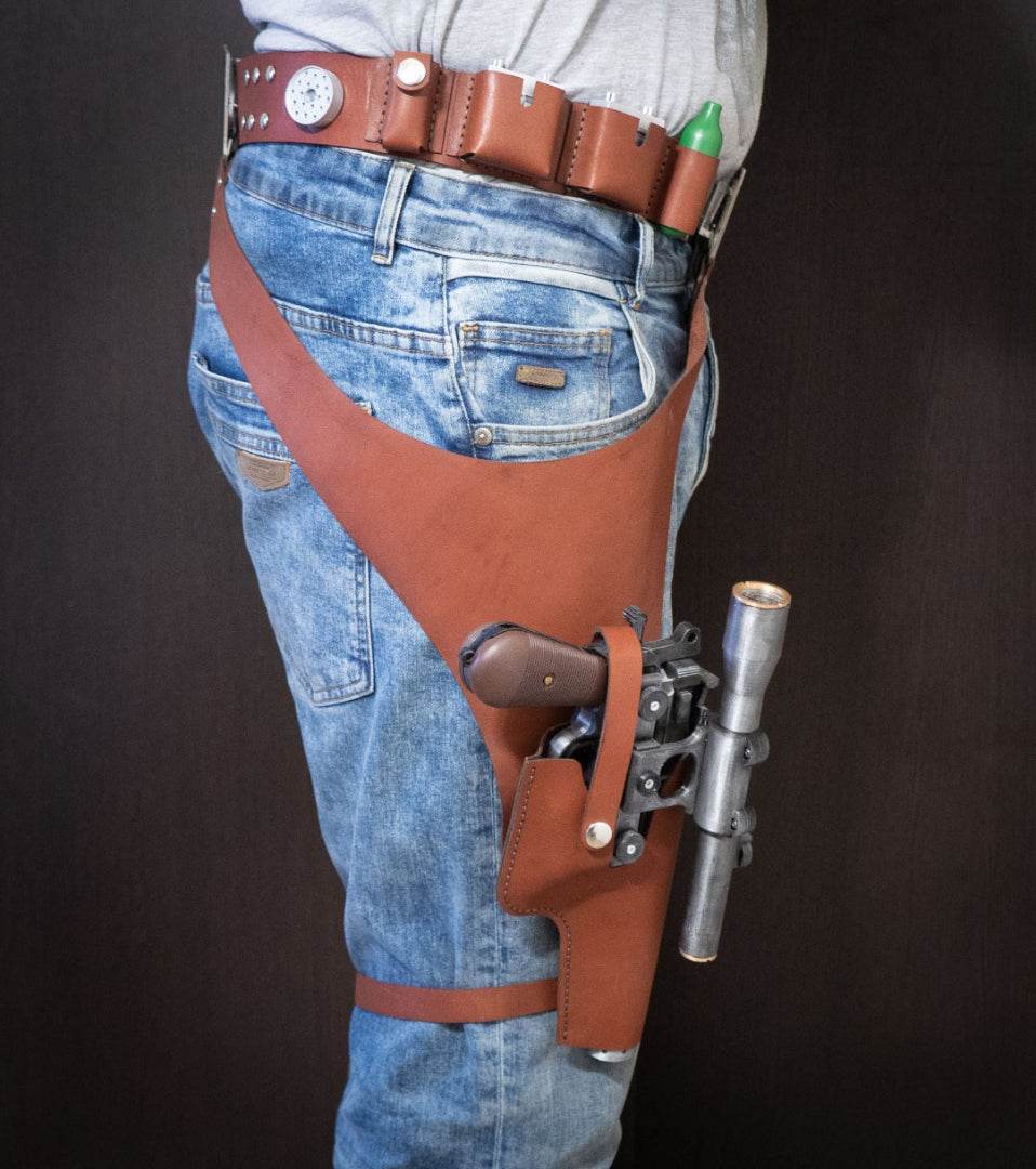 Han Solo Blaster, Leather Belt with Holster, Power Cells, Gas Cartridge, Droid Caller | Star Wars Cosplay - 3DPrintProps