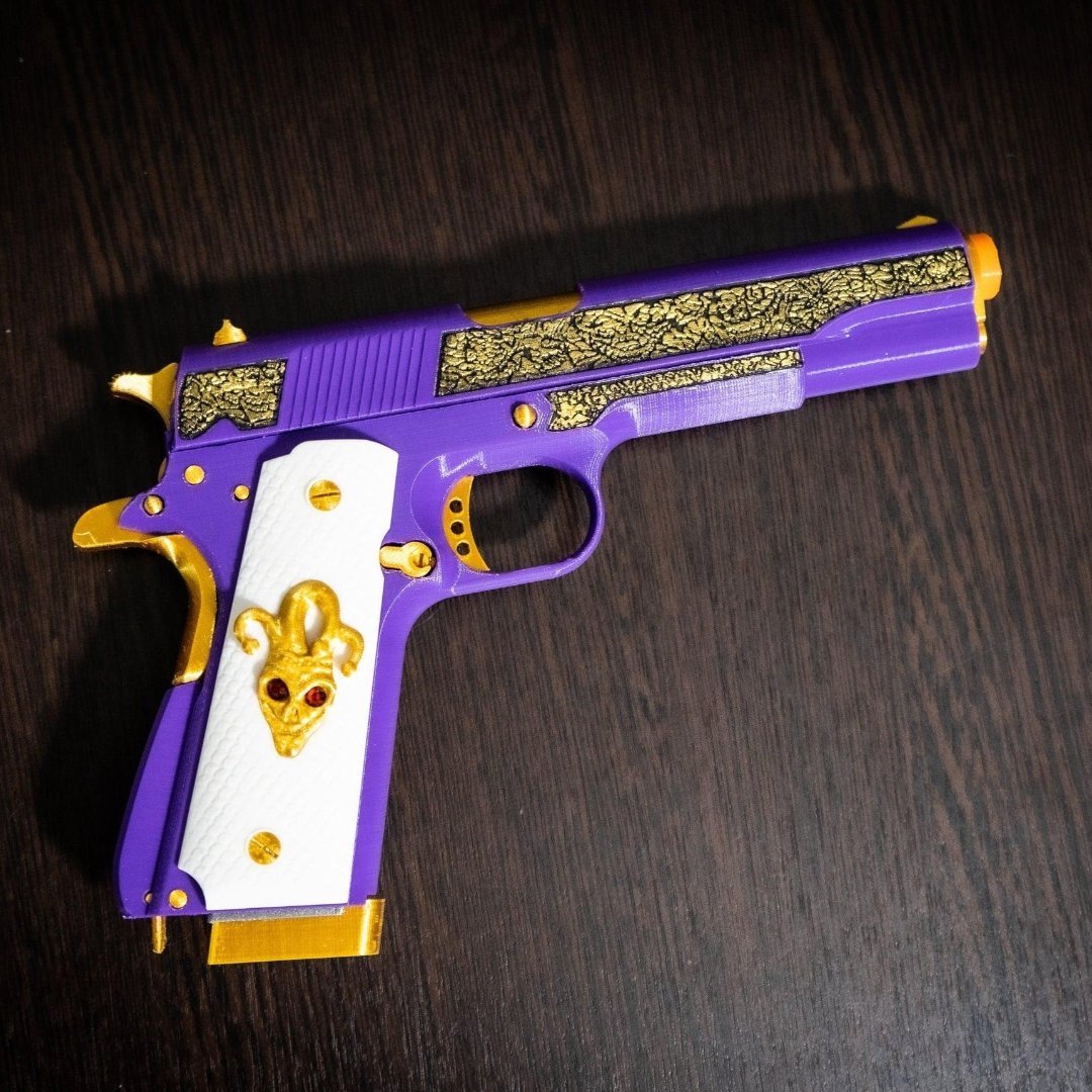 Convention-safe plastic Joker gun prop for comic-con events