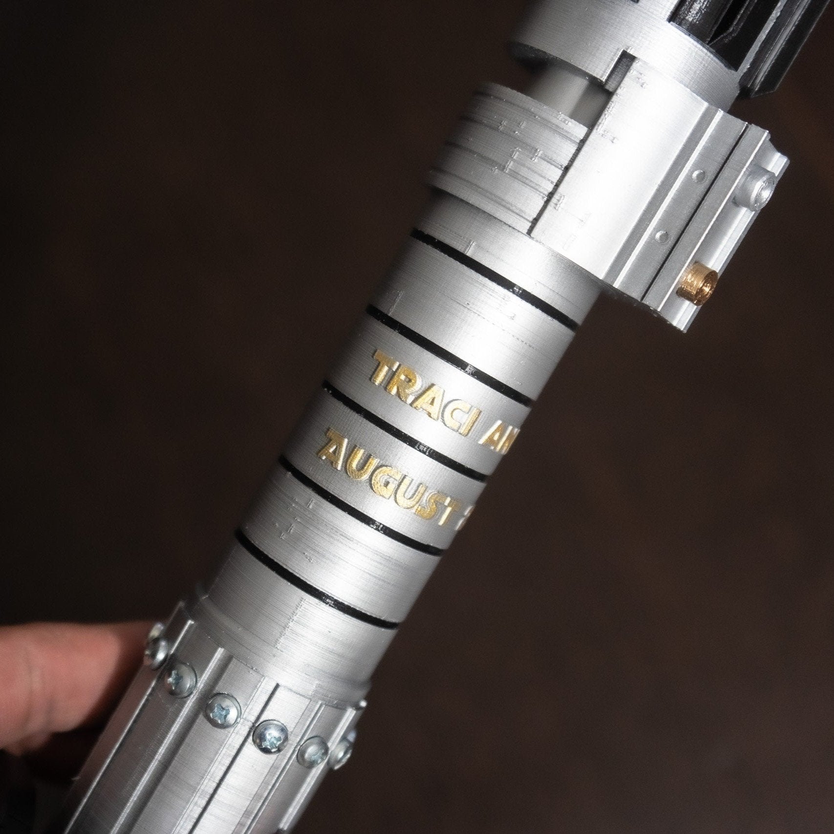 Custom engraved Star Wars bouquet holder with wedding names and date