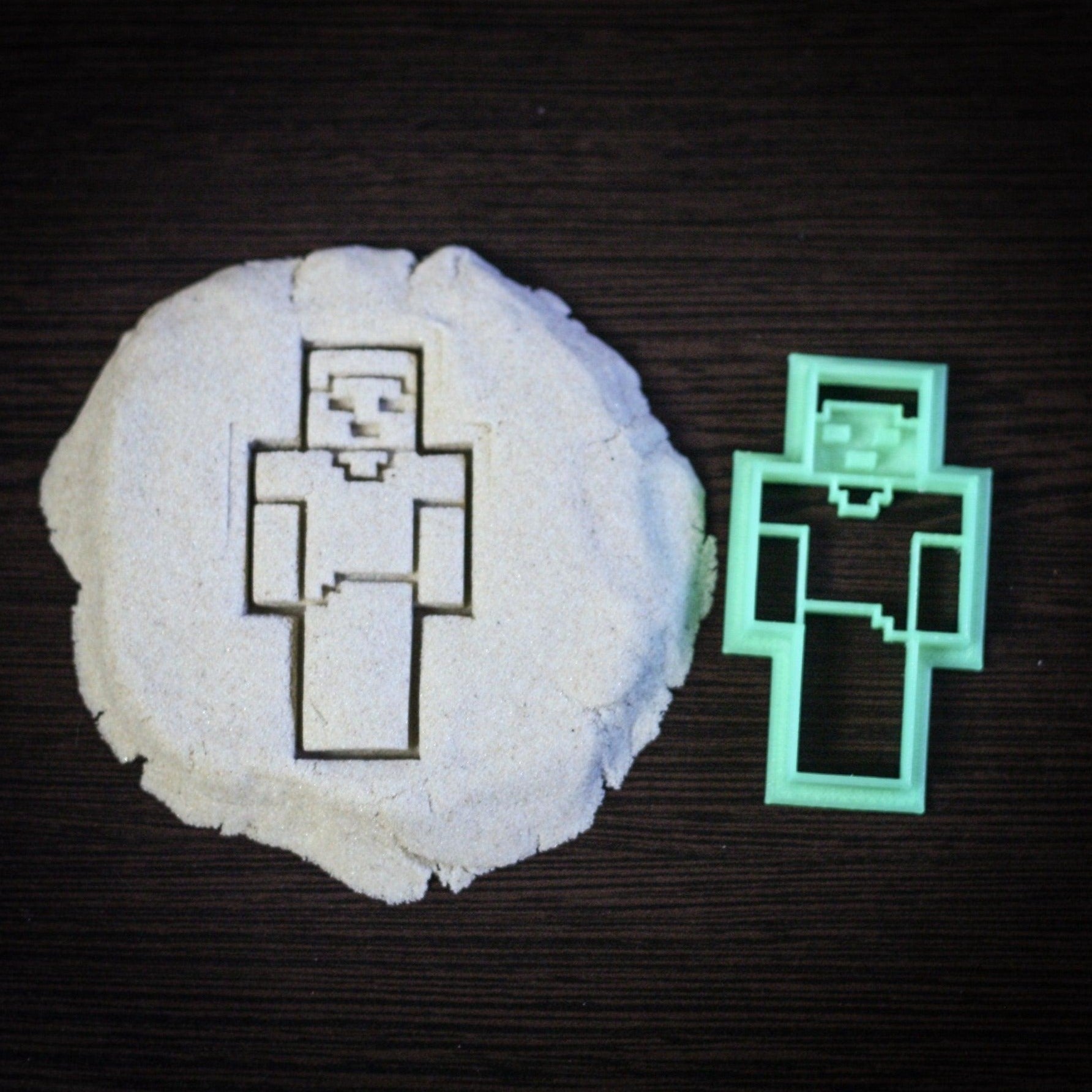 Minecraft Steve 3D printed cookie cutter with blocky pixel art design
