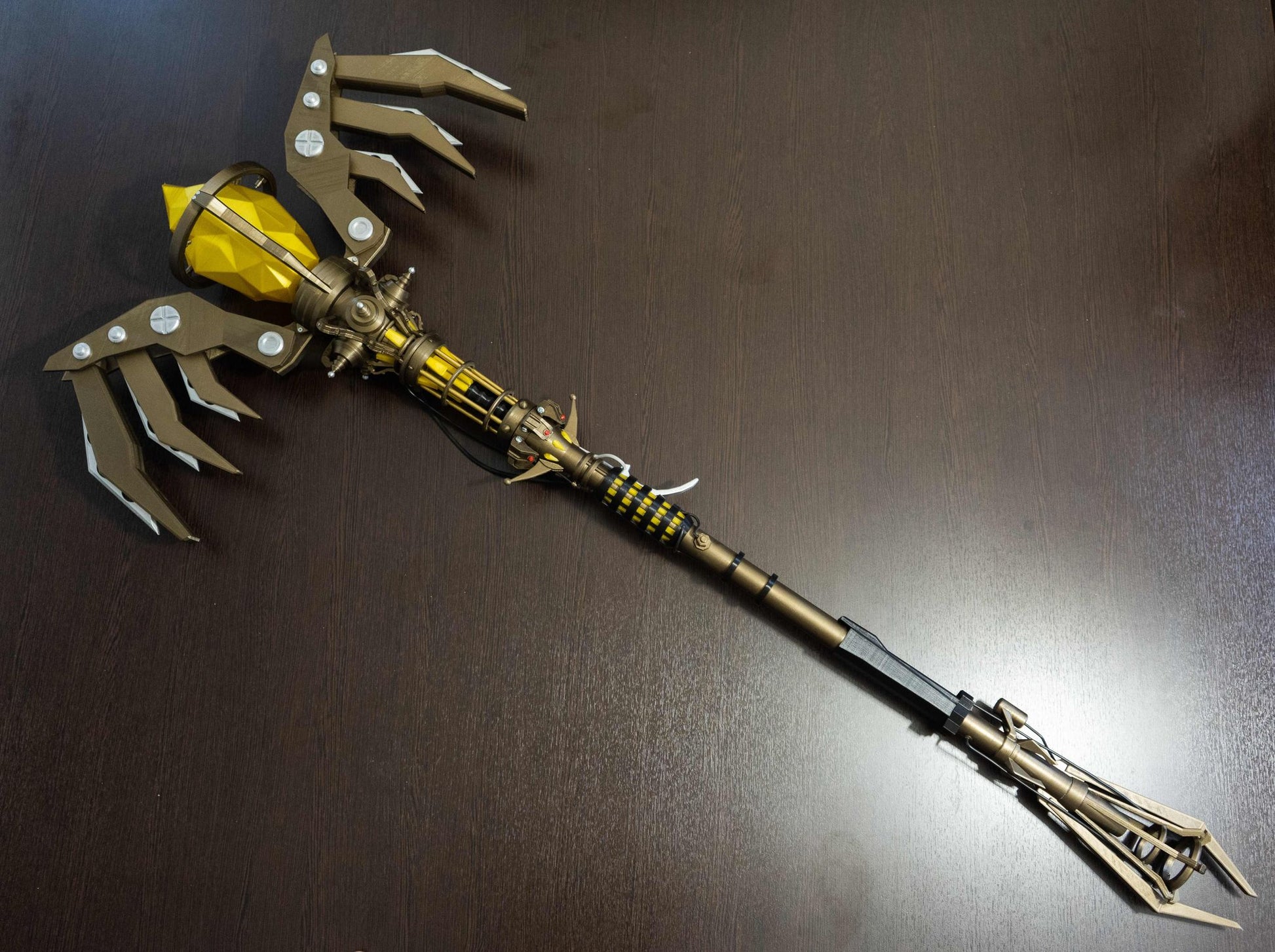 Battery compartment and LED switch for the glowing Ancient Staff replica