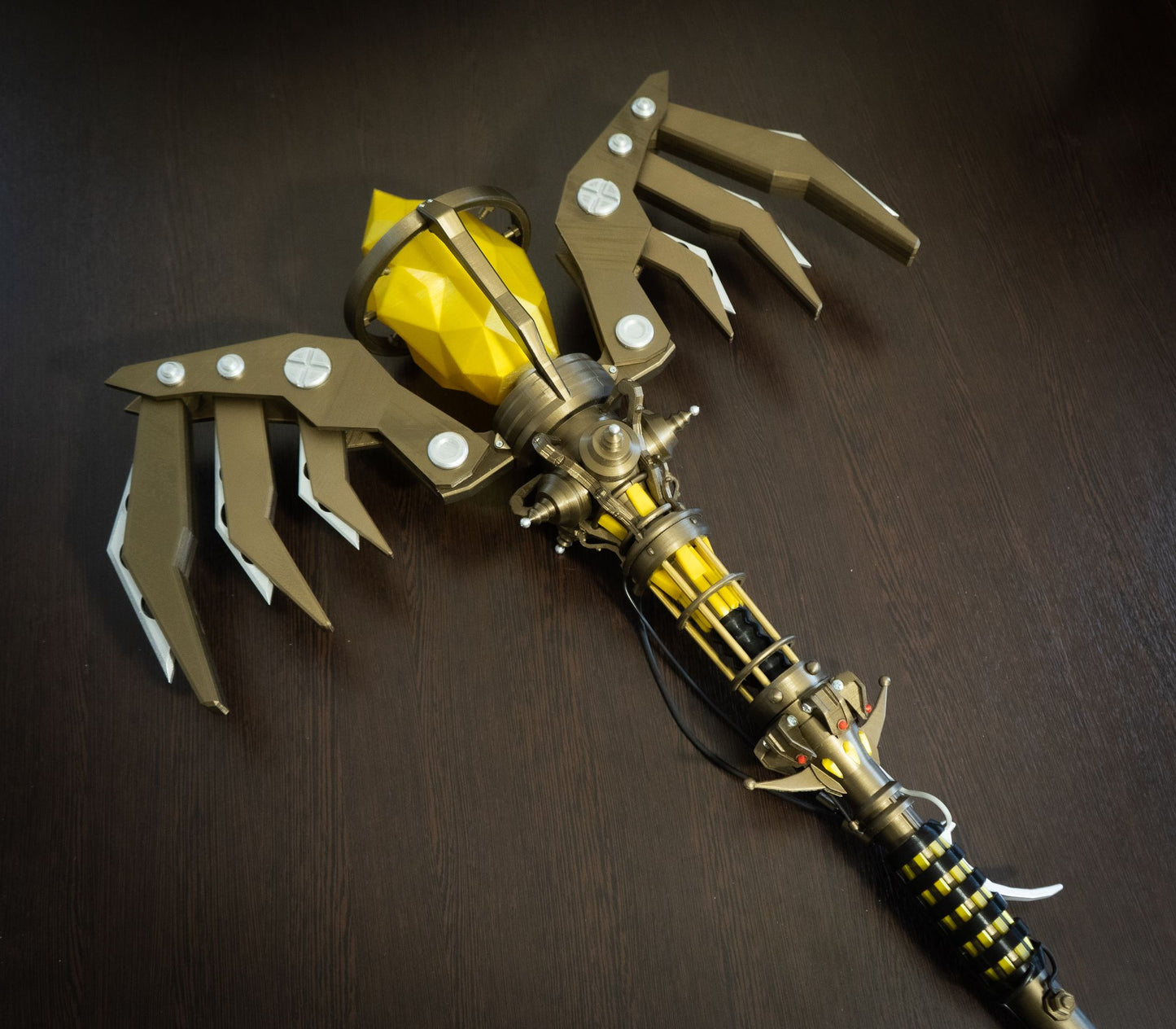Wind Staff prop used as a wall-mounted centerpiece for a gaming room collection