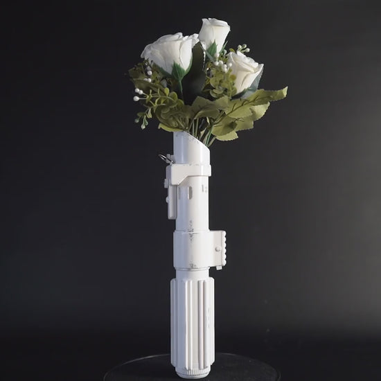 Darth Vader lightsaber bridal bouquet holder for Star Wars themed wedding