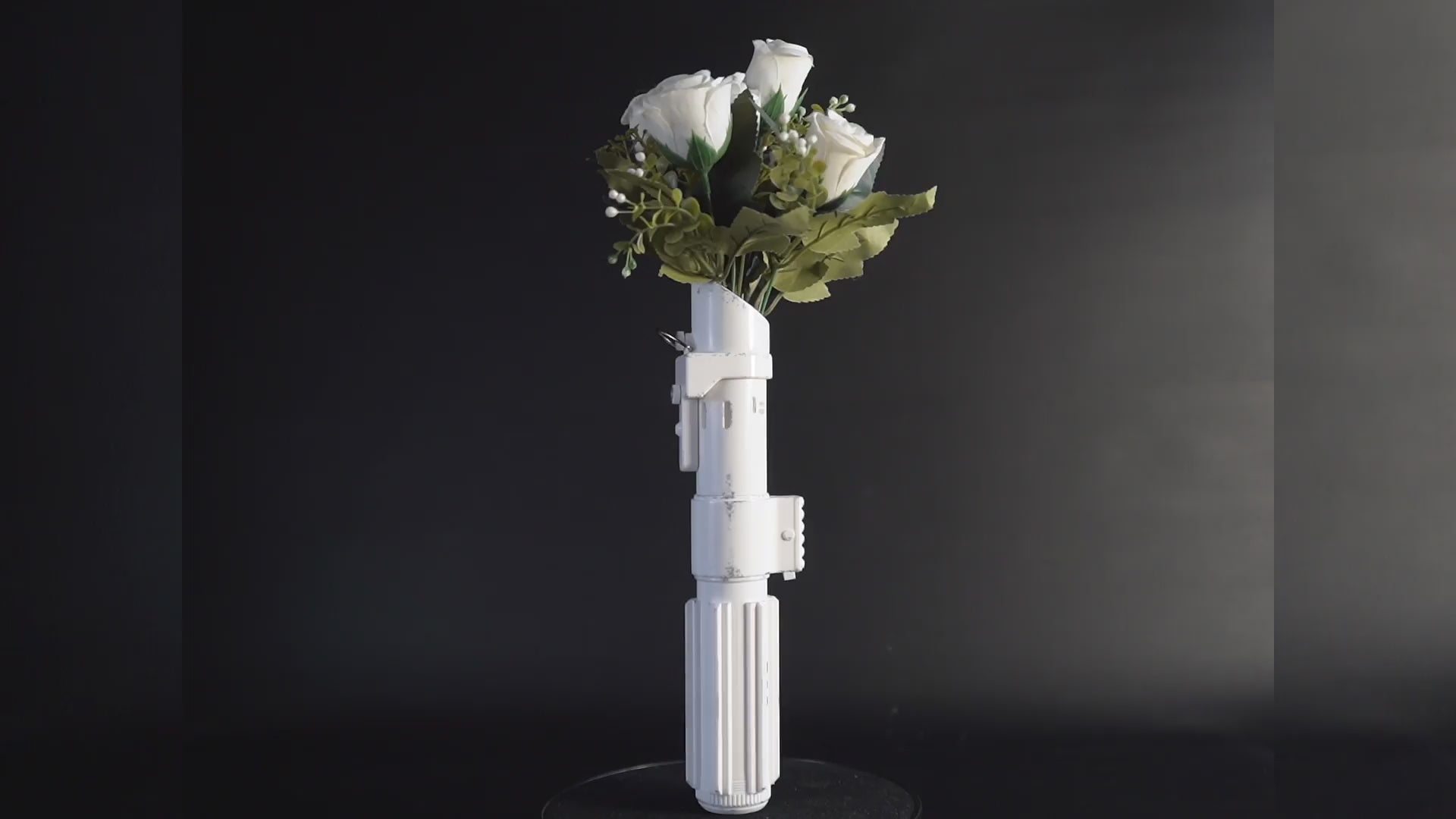 Darth Vader lightsaber bridal bouquet holder for Star Wars themed wedding